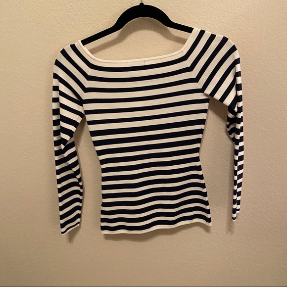 NWT H&M Navy & White Classic Striped Bardot Fitted Top Small - Picture 9 of 14